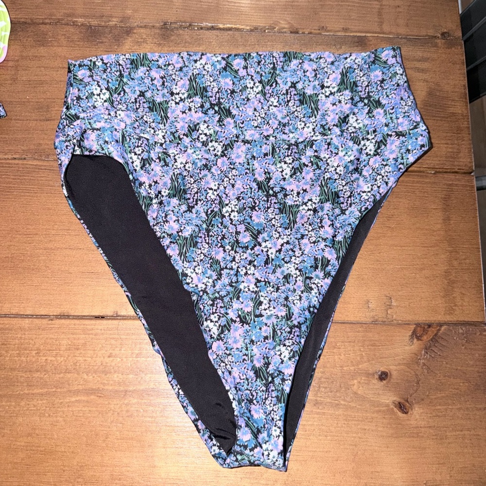 Beach Riot Highway Bikini Bottom Blue and Purple Floral